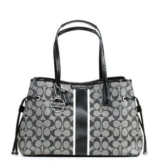 Coach Taylor Signature Stripe Drawstring Carryall in Silver and Black Coach Shoulder Bags