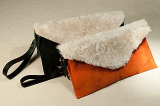 envy fur and suede clutch handbag by clements