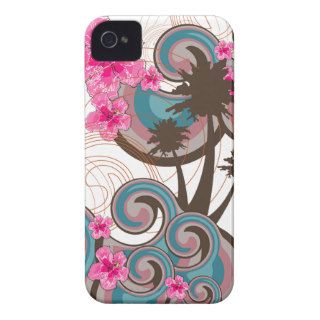 Tropical Waves Hot Pink Hibiscus Beach Palm Trees iPhone 4 Case Mate Cases