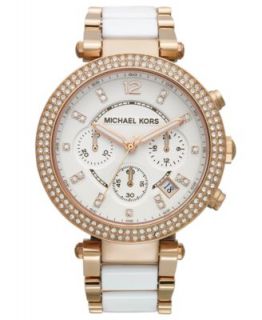 Michael Kors Womens Chronograph Runway White Polyurethane and Gold Tone Bracelet Watch MK5145   Watches   Jewelry & Watches