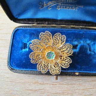 vintage silver gilt enamel filigree brooch by ava mae designs