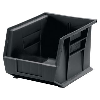 Quantum Storage Heavy Duty Stacking Bins — 10 3/4in. x 8 3/4in. x 7in. Size, Black, Carton of 6  Ultra Stack   Hang Bins