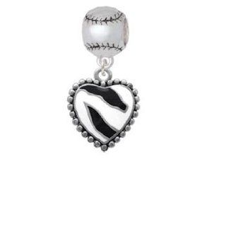 Enamel Zebra Print Heart Softball Charm Bead Delight Jewelry Jewelry