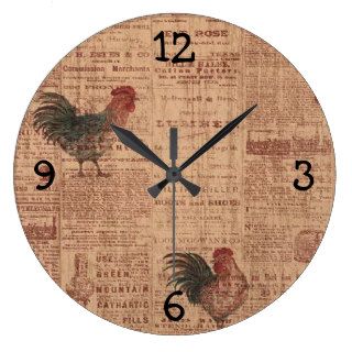 French Country Wallpaper Roosters Print Clock