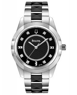 Bulova Womens Diamond Accent Black Ceramic and Stainless Steel Bracelet Watch 36mm 98P136   Watches   Jewelry & Watches