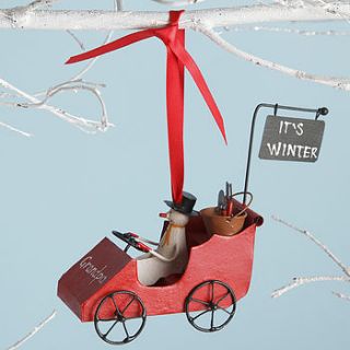 snowman in vintage cart by chantal devenport designs