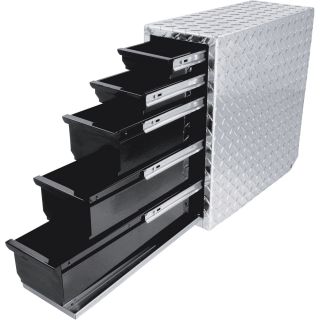 Aluminum Sliding Drawer Truck Box — 4 Drawer, Vertical, Diamond Plate, 18in.L x 7 5/8in.W x 13in.H  Truck Box Storage Drawers