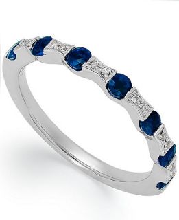 14k White Gold Sapphire (1/2 ct. t.w.) and Diamond Accent Alternating Band   Rings   Jewelry & Watches