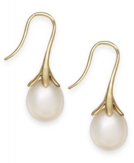 14k Gold Earrings, Cultured Freshwater Pearl (7mm) and Diamond Accent Chain Drop Earrings   Earrings   Jewelry & Watches