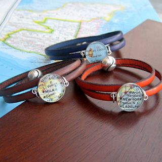 personalised location leather wrap bracelet by evy designs