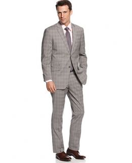 Perry Ellis Suit, Comfort Stretch Light Grey Plaid Slim Fit   Suits & Suit Separates   Men