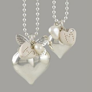 mother and child butterfly heart necklace set by fingerprints