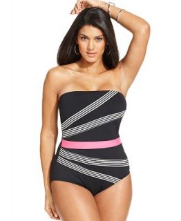 Anne Cole Plus Size Striped Bandeau One Piece Swimsuit   Swimwear   Plus Sizes