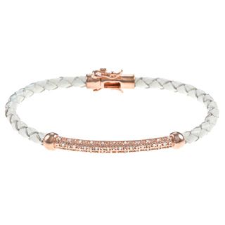 Gold/ Silver and White Leather 1/4ct TDW Diamond Bracelet (J K, I3) Diamond Bracelets