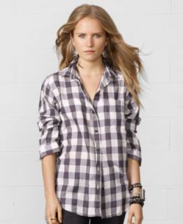 Denim & Supply Ralph Lauren Dolman Sleeve Cropped Plaid Shirt   Tops   Women