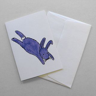 leaping rabbit greeting card by kethi copeland