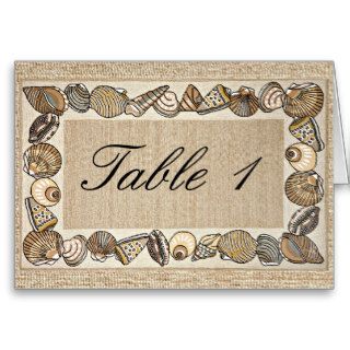 Seashell Border on Brown Wedding Table Number tent Cards