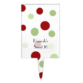 Sweet 16 Chic Retro Dots Spots Red Green Cake Topper