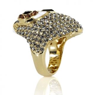 AKKAD "Mystical Wisdom" Crystal and Enamel Goldtone Owl Design Ring
