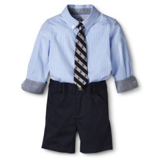 G Cutee Toddler Boys Long Sleeve Checkered Shirt and Short Set w/ Tie   Blue 3T
