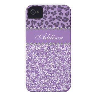 Purple Glitter Leopard Print Rhinestone Girly Case Case Mate iPhone 4 Cases
