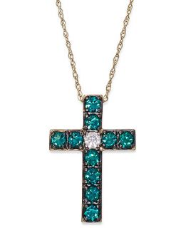 14k Gold Necklace, Emerald and Diamond Accent Cross Pendant (5/8 ct. t.w.)   Necklaces   Jewelry & Watches