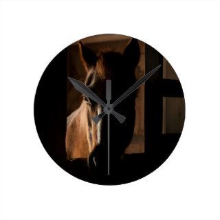 Horse Silhouetted in Barn Stall Wallclock