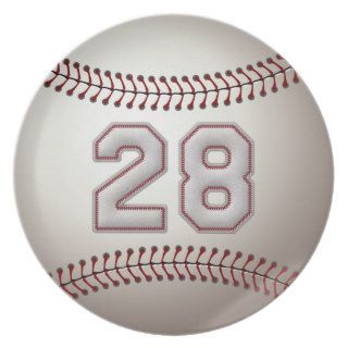 Player Number 28   Cool Baseball Stitches Party Plates