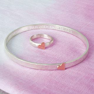personalised hammered heart ring or bangle by carole allen silver jewellery