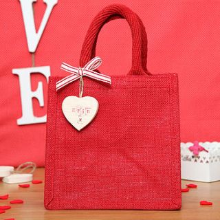 personalised love heart tag jute bag by red berry apple