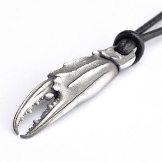 silver crab claw pendant on leather cord by james newman jewellery