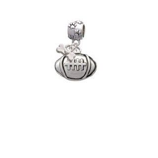 Large Silver Football Paw Print Charm Dangle Bead with Dog Bone Delight & Co. Jewelry