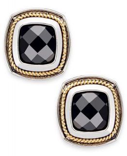 Sterling Silver and 14k Gold over Sterling Silver Earrings, Cushion Cut Onyx Stud Earrings (10 ct. t.w.)   Earrings   Jewelry & Watches
