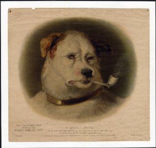 Antique Master Print A QUIET PIPE DOG SMOKING Landseer 1907   Lithographic Prints
