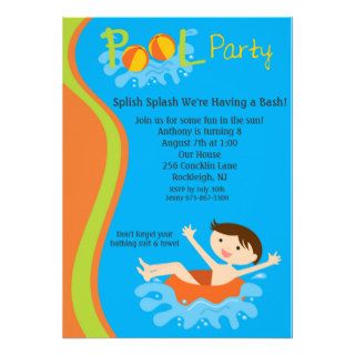 Splish Splash Boys Pool Party Birthday Invite