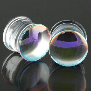 Pair of Glass Double Flared Luciferins   Purple on Clear 0g, 5/16" Wearable Luciferins Jewelry