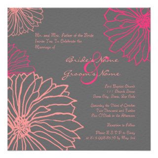 Pink and Gray Mum Flowers Wedding Invitation