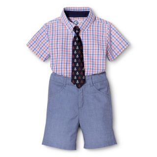 G Cutee Toddler Boys Short Sleeve Checkered Shirt and Short Set w/ Tie  