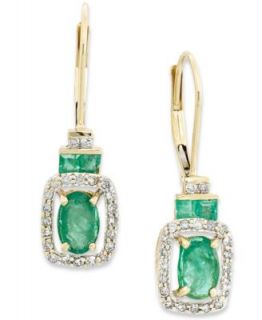 14k Gold Earrings, Emerald (1 ct. t.w.) and Diamond (1/8 ct. t.w.) Hoop Earrings   Earrings   Jewelry & Watches