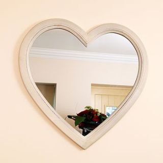 large ivory heart shaped wooden wall mirror by dibor