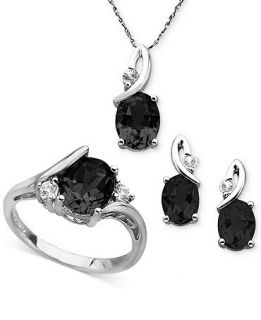 Sterling Silver Jewelry Set, Onyx (5 1/5 ct. t.w.) and White Topaz (3/8 ct. t.w.) Pendant, Earrings and Ring Set   Jewelry & Watches