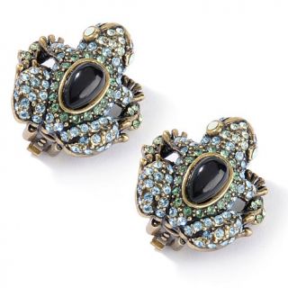 Heidi Daus "Leaping Black and Blue Frog" Crystal Accented Earrings