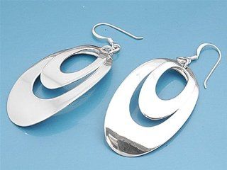 Sterling Silver Double Nested Thick Hoop Dangle Earrings  43mm Jewelry