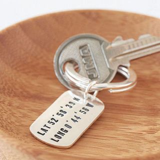 personalised silver location key ring by sally clay