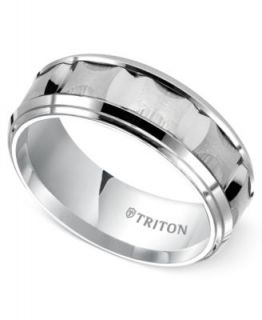 Triton Mens White Tungsten Ring, 9mm Bevel Edge Comfort Fit Wedding Band   Rings   Jewelry & Watches