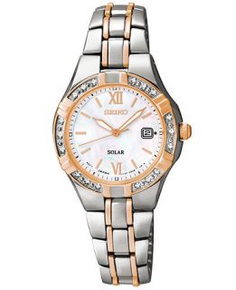 Seiko Womens Solar Diamond Accent Two Tone Stainless Steel Bracelet Watch 27mm SUT146   Watches   Jewelry & Watches