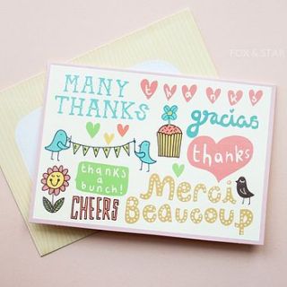 'many thanks' set of twelve thank you cards by fox and star