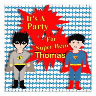 Cute Boys Super hero Themed Party Invitation