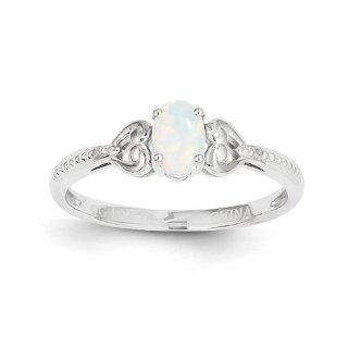 10k White Gold Genuine Opal Diamond Ring Jewelry