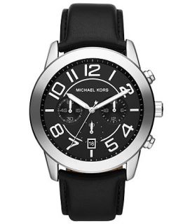 Michael Kors Mens Chronograph Mercer Black Leather Strap Watch 45mm MK8288   Watches   Jewelry & Watches
